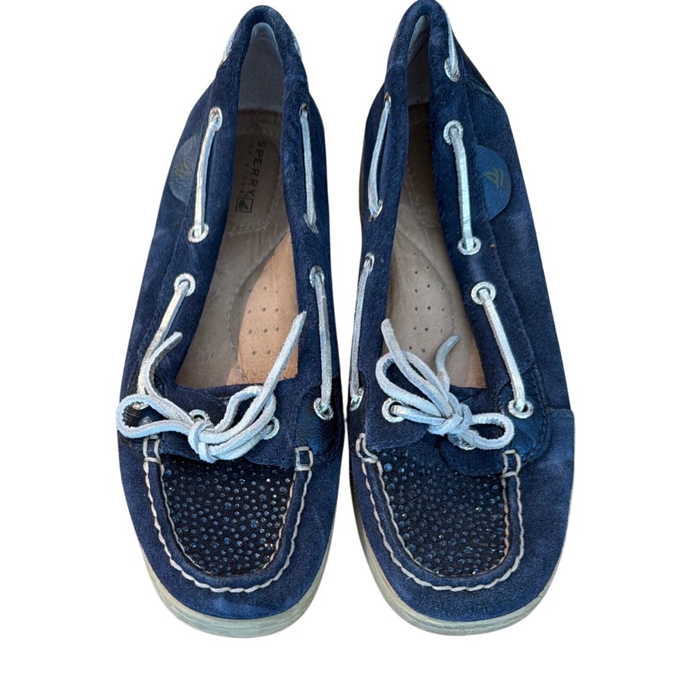 Sperry Top-Sider Boat Shoes Angelfish Navy Blue Silver Suede